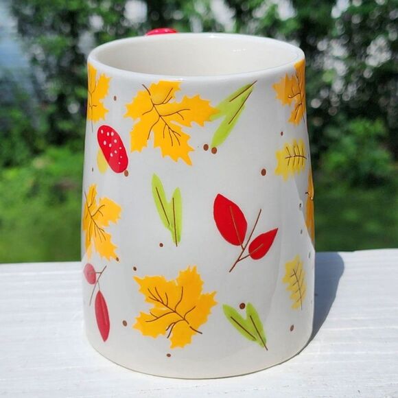 Lang Autumnal Ceramic Coffee Mug Set of 2 Mushrooms And Leaves Hand Painted 16oz - Picture 11 of 14